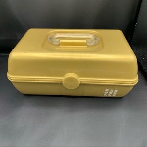 Caboodles Cosmetic Make Up Case Gold Mini Small 9" x 6". Two Swing Trays Mirror